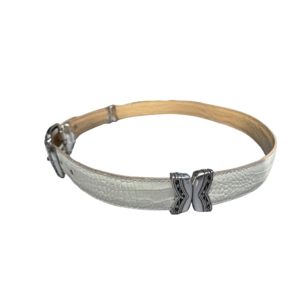 Brighton Women's Belt Size 32 Reversible White Tan Leather Silver Tone B2701 New